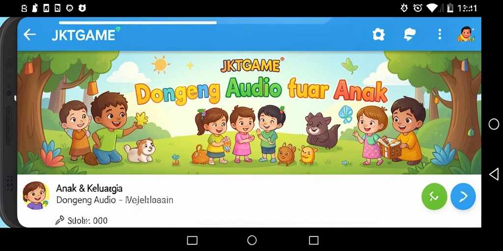 Tampilan antarmuka JKTGAME dengan berbagai pilihan dongeng audio.