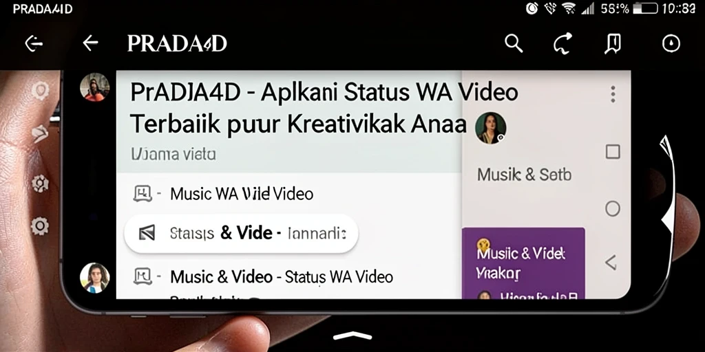 Antarmuka PRADA4D yang sederhana menampilkan berbagai pilihan video status.